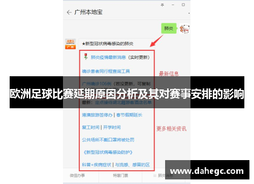欧洲足球比赛延期原因分析及其对赛事安排的影响
