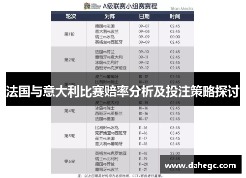 法国与意大利比赛赔率分析及投注策略探讨